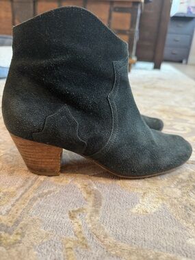 Isabel Marant Black Suede Ankle Boots with Stacked Heel